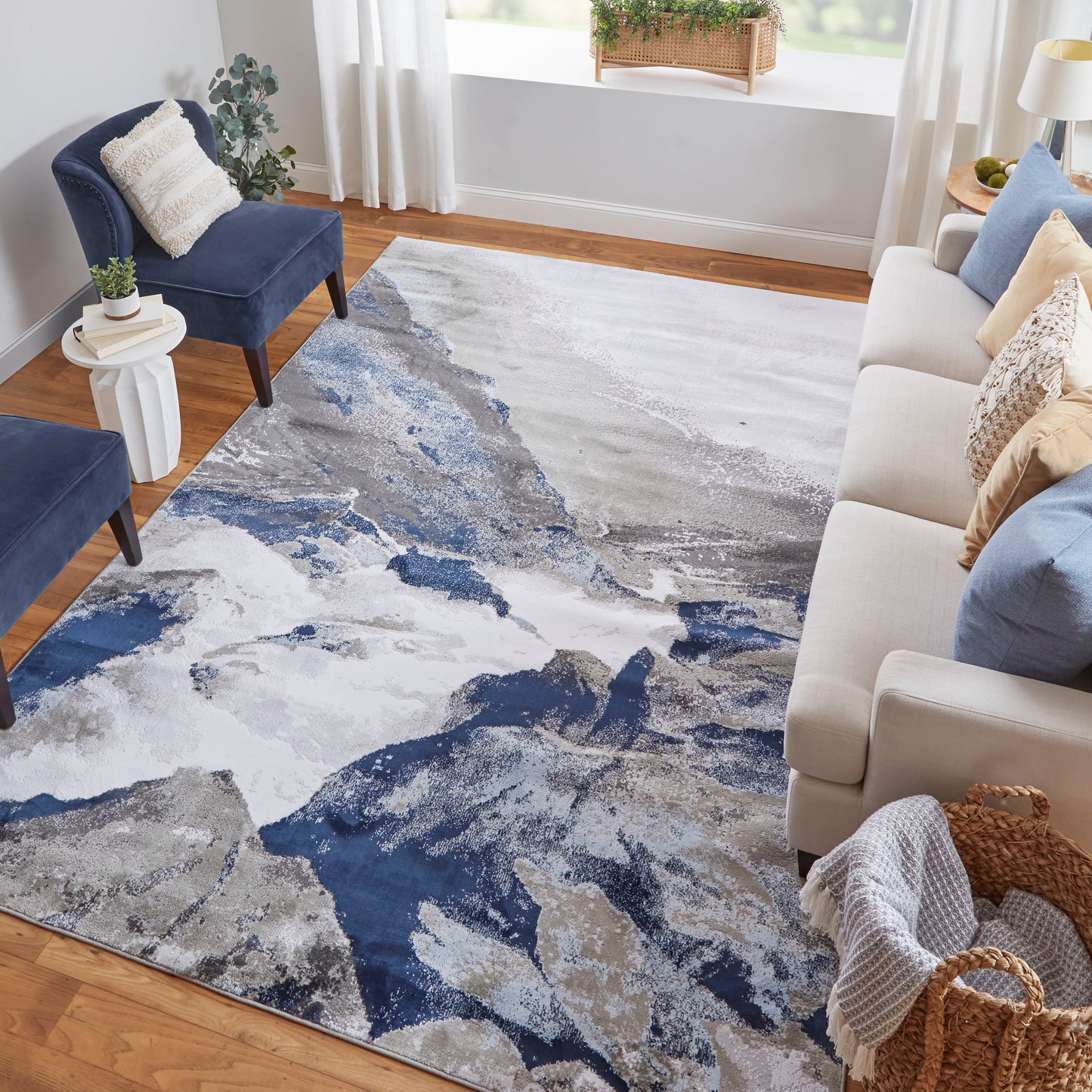 Gaspar Modern/Industrial/Country Abstract/Watercolor Blue/Gray/White - Feizy Rug