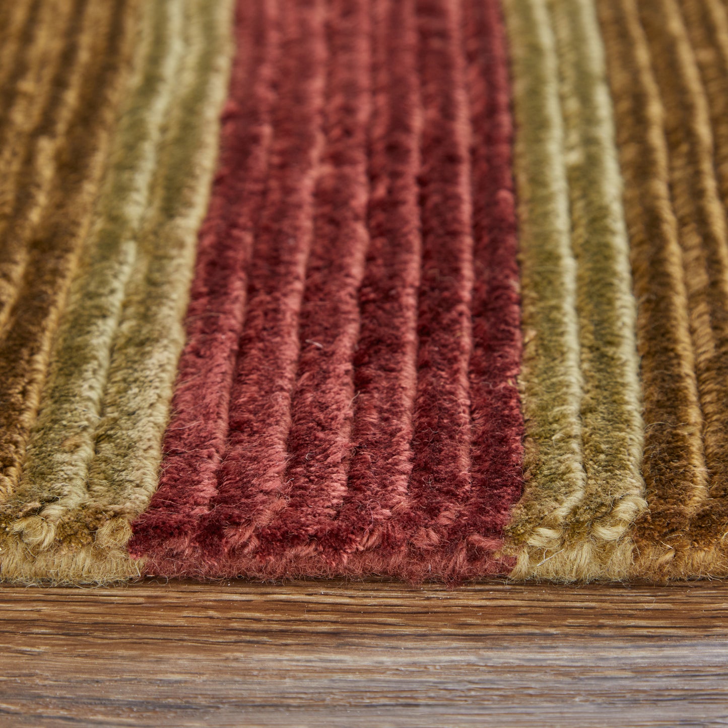 Keystone Transitional/Casual/Mid-Century Modern Stripes/Checkered/Geometric Gold/Green/Red - Feizy Rug