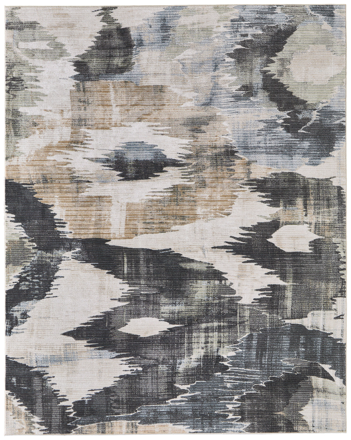 Greenwich Modern Abstract/Ikat/Distressed Ivory/Blue/Black - Feizy Rug