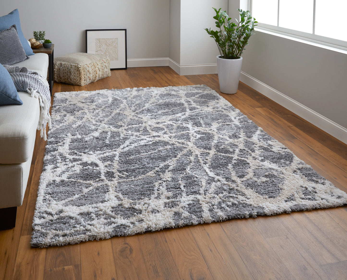 Mynka Transitional/Casual Abstract Gray/Ivory - Feizy Rug