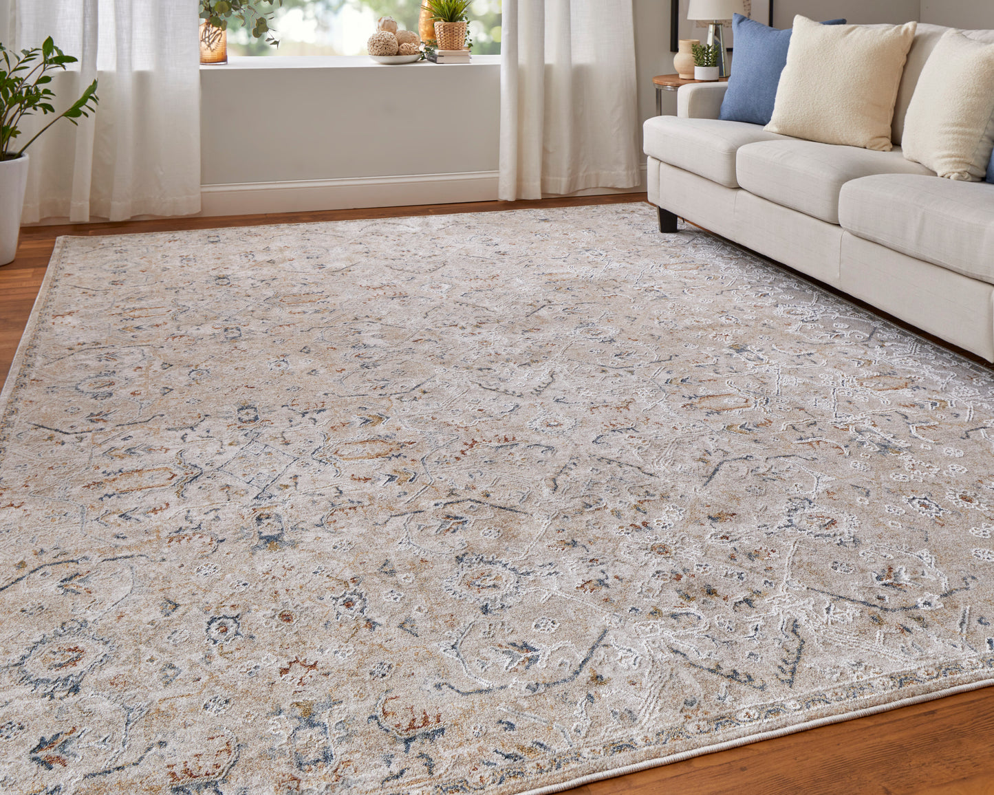 Pasha Transitional/Bohemian & Eclectic/Global Taupe/Ivory/Blue Accent Rug  Feizy Rugs Small Parcel,Feizy Rugs,Pasha,Taupe/Ivory/Blue,2' x 3',Accent Rug,Polyester,Transitional/Bohemian & Eclectic/Global,Turkey