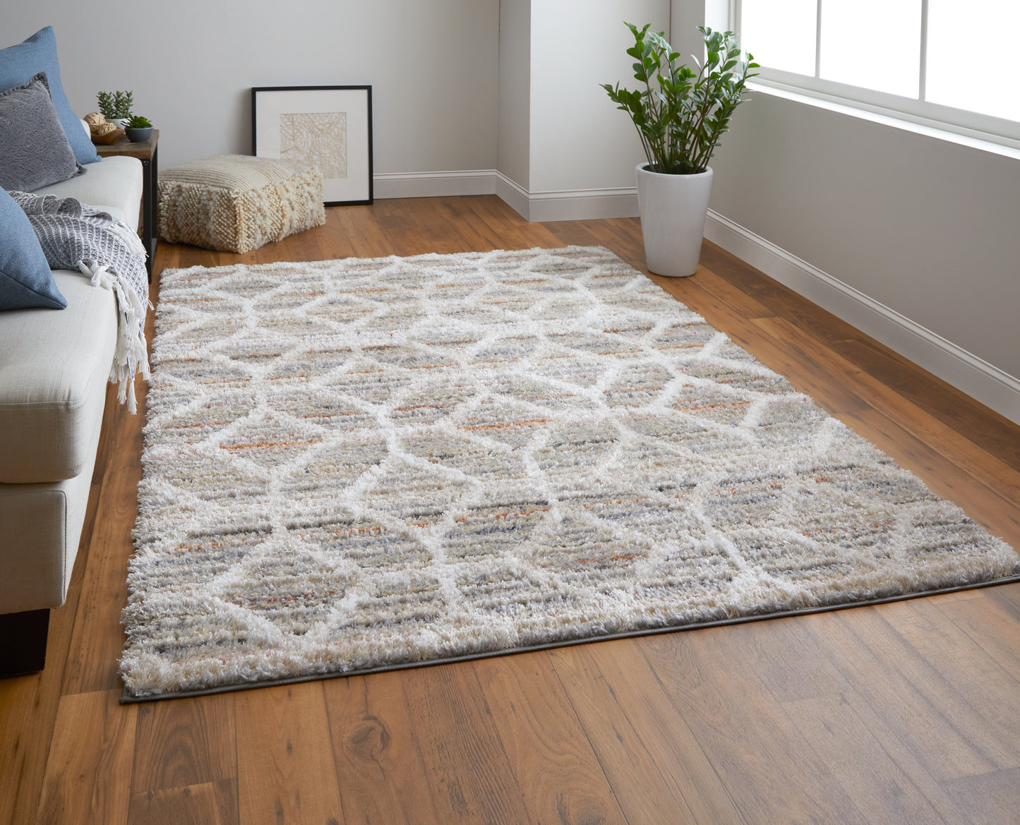 Mynka Transitional/Bohemian & Eclectic/Farmhouse Diamond/Geometric/Trellis & Lattice Tan/Taupe/Ivory - Feizy Rug