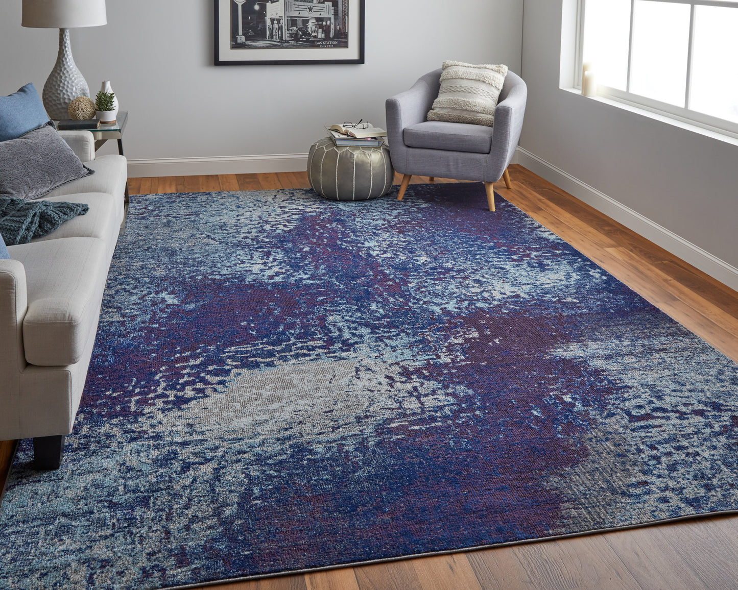 Edgemont Modern/Casual Abstract/Watercolor Blue/Purple/Ivory - Feizy Rug