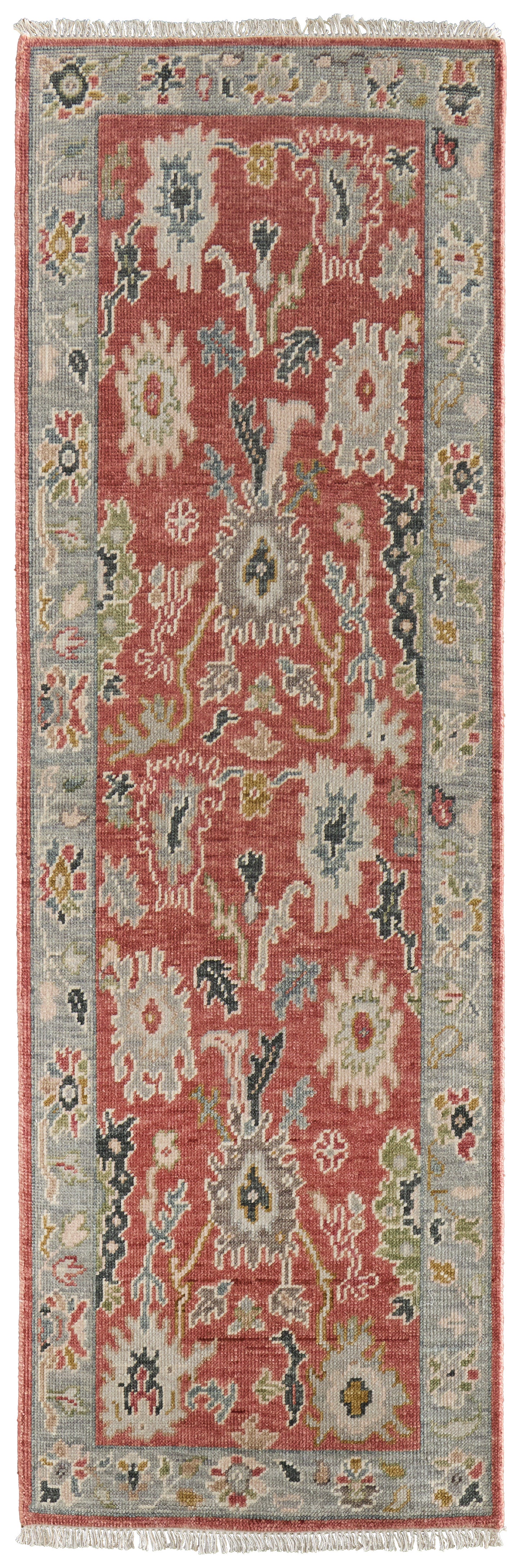 Karina Transitional/Bohemian & Eclectic/Craftsman Floral & Botanical/Bordered Red/Gray/Ivory - Feizy Rug