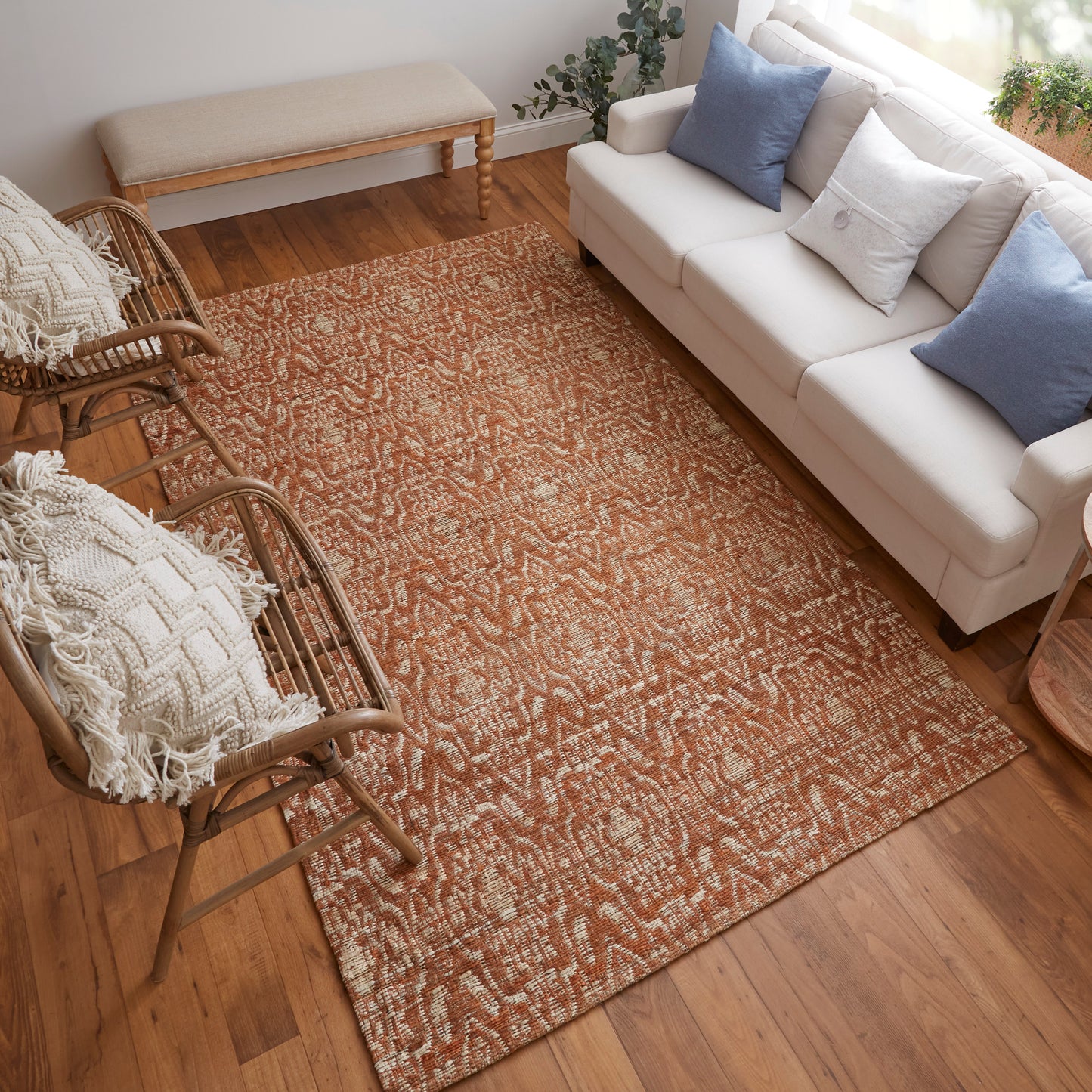 Lilliana Transitional/Farmhouse Geometric/Diamond Orange/Tan - Feizy Rug