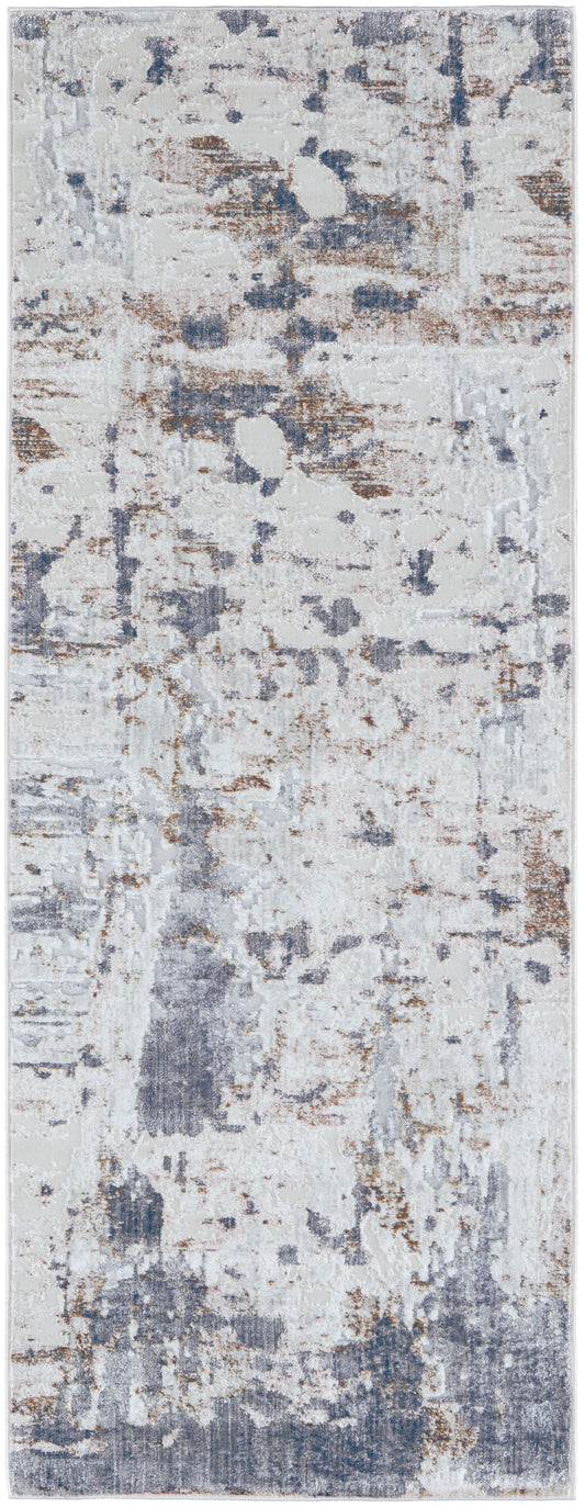 Laina Transitional/Industrial/Casual Ivory/Gray/Blue Runner