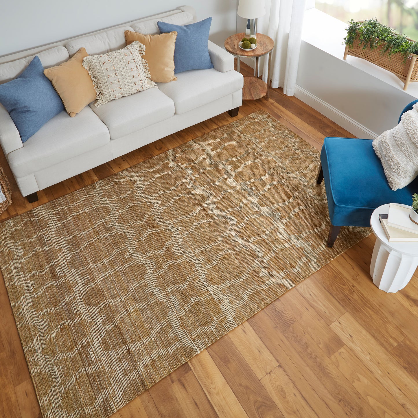 Lilliana Transitional/Bohemian & Eclectic/Casual Geometric/Ikat/Damask Tan/Ivory/Gold - Feizy Rug