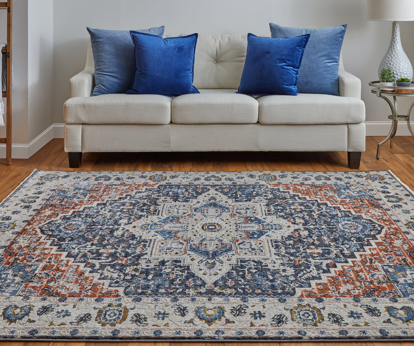 Kaia Transitional/Bohemian & Eclectic/Vintage Medallion/Persian/Bordered Ivory/Blue/Red - Feizy Rug