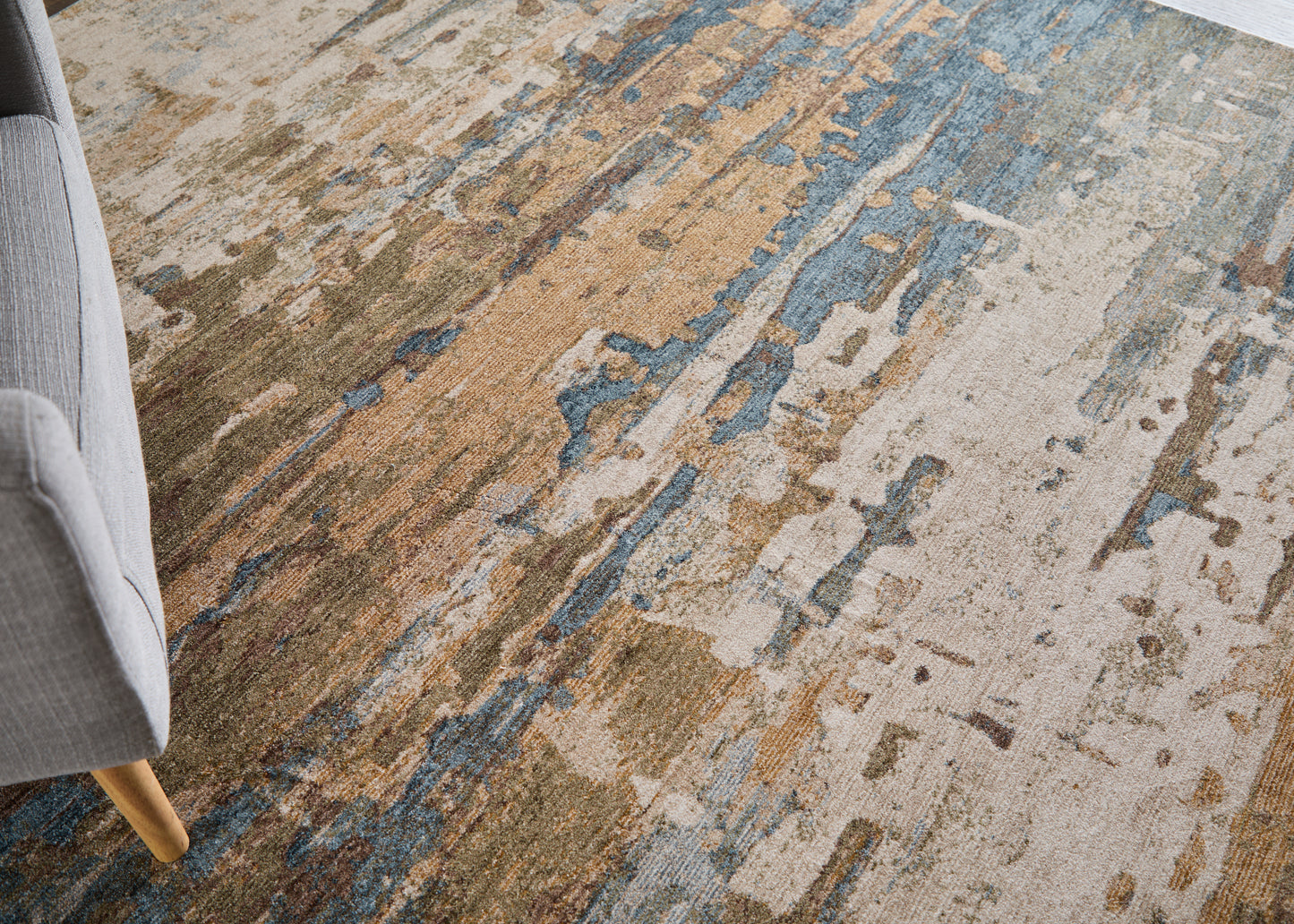Pearson Modern/Industrial Abstract/Watercolor/Distressed Blue/Ivory/Brown - Feizy Rug
