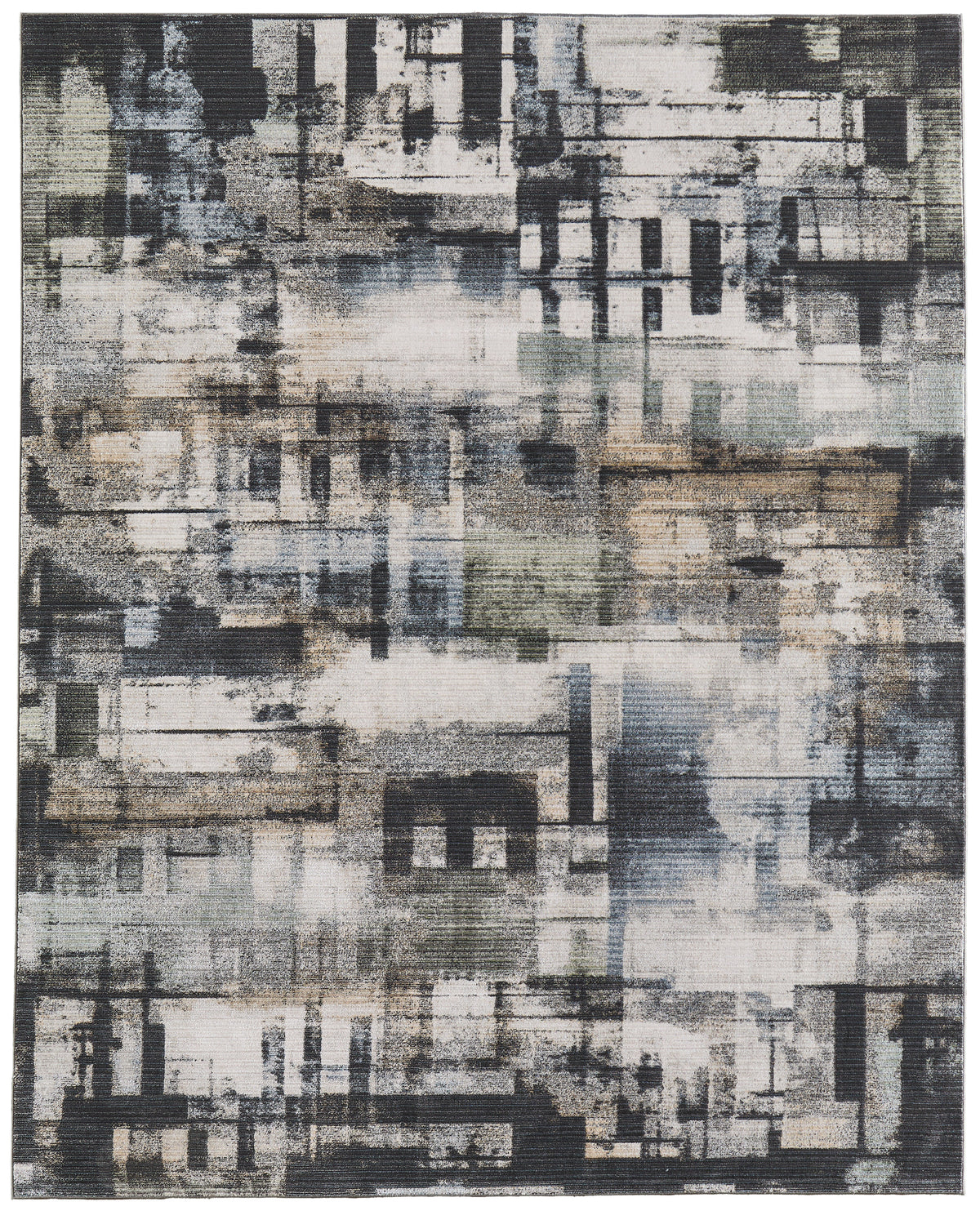 Greenwich Modern Geometric/Abstract/Distressed Black/Ivory/Blue - Feizy Rug