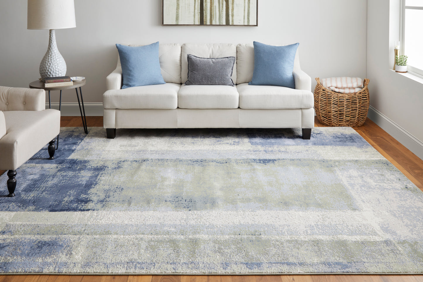 Clio Modern/Casual Abstract/Watercolor/Distressed Blue/Green/Ivory - Feizy Rug