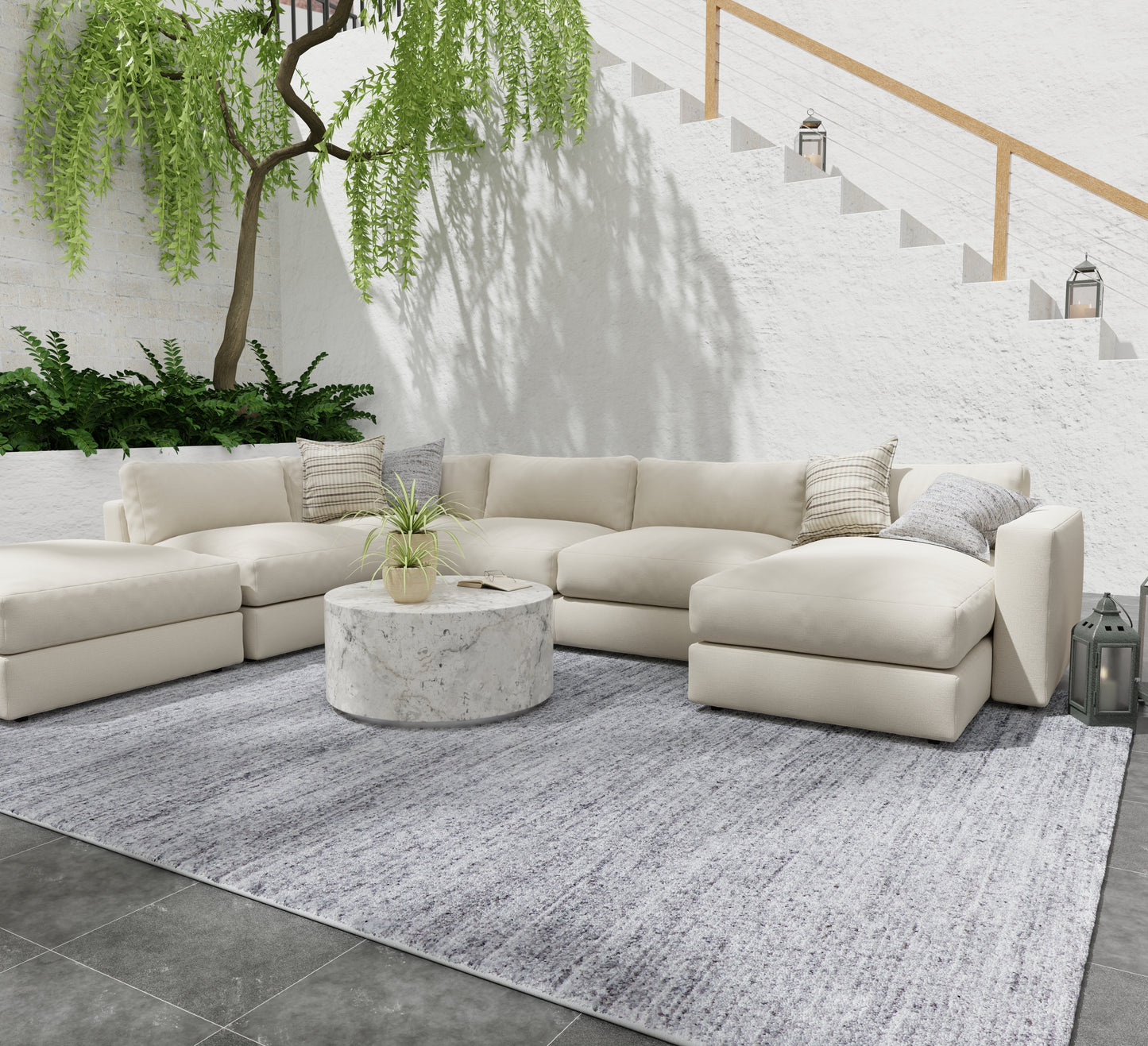 Finley Modern/Casual Solid/Distressed Gray/Ivory - Feizy Rug