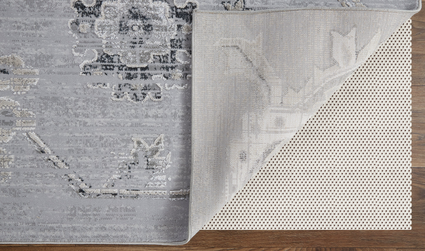 Macklaine Transitional/Bohemian & Eclectic/Vintage Damask/Distressed Silver/Black - Feizy Rug