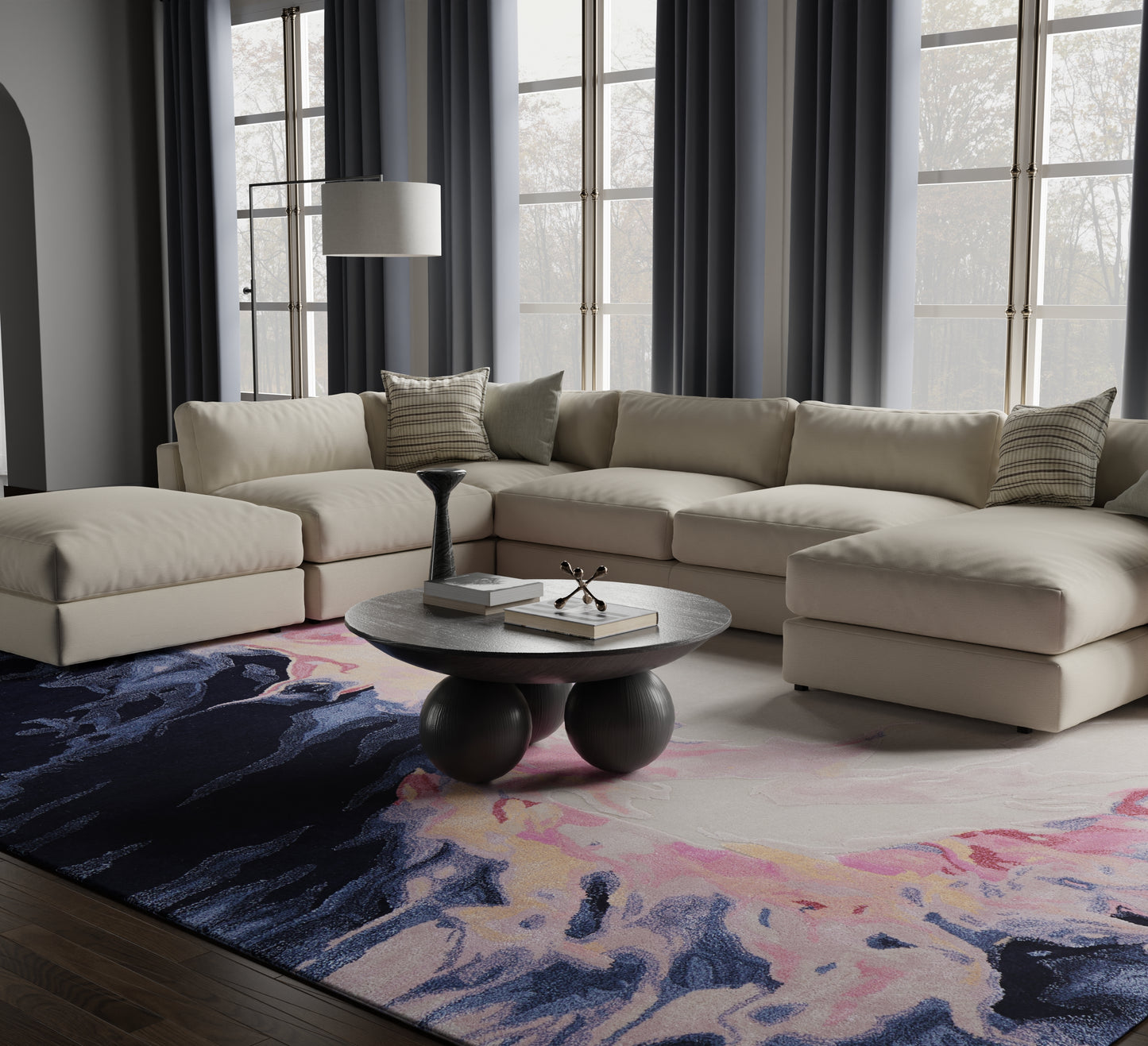 Kawai Modern/Bohemian & Eclectic Pink/Blue/Ivory Area Rug