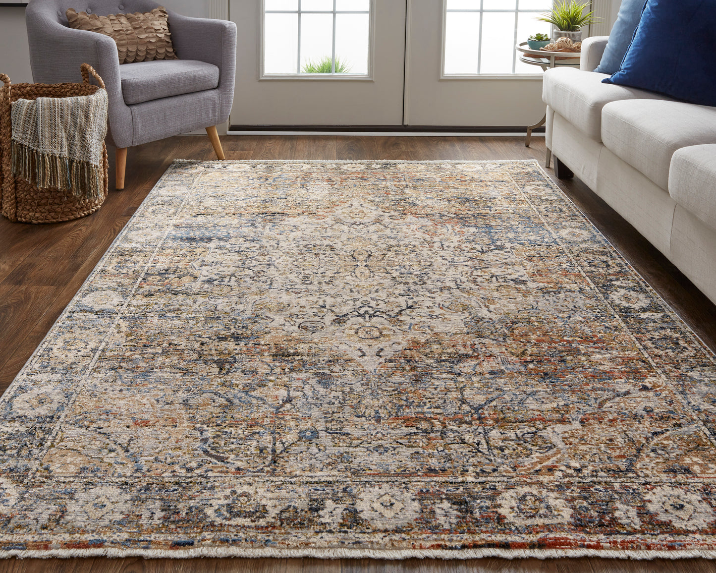 Kaia Transitional/Bohemian & Eclectic/Vintage Tan/Orange/Blue Area Rug