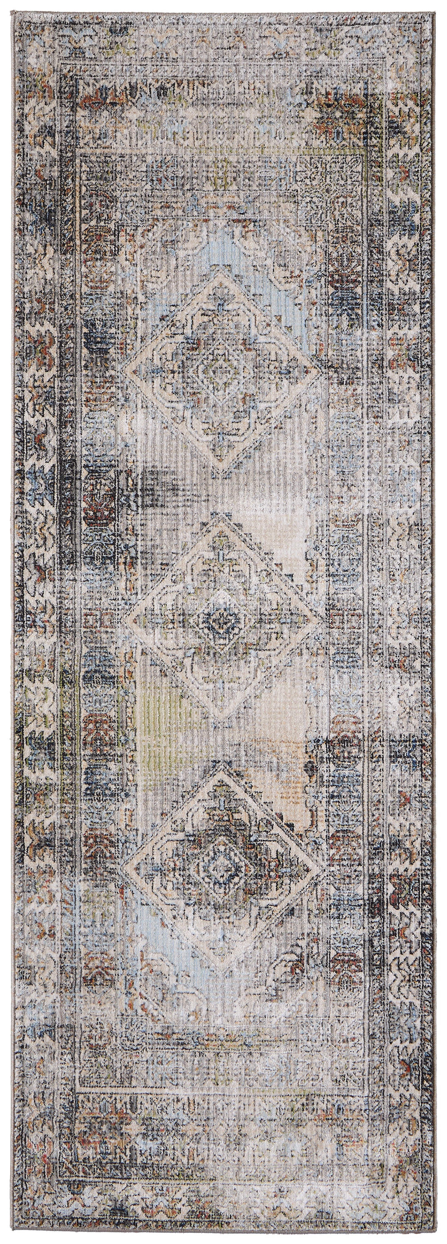 Melrose Transitional/Casual/Industrial Distressed/Medallion/Diamond Gray/Red/Blue - Feizy Rug