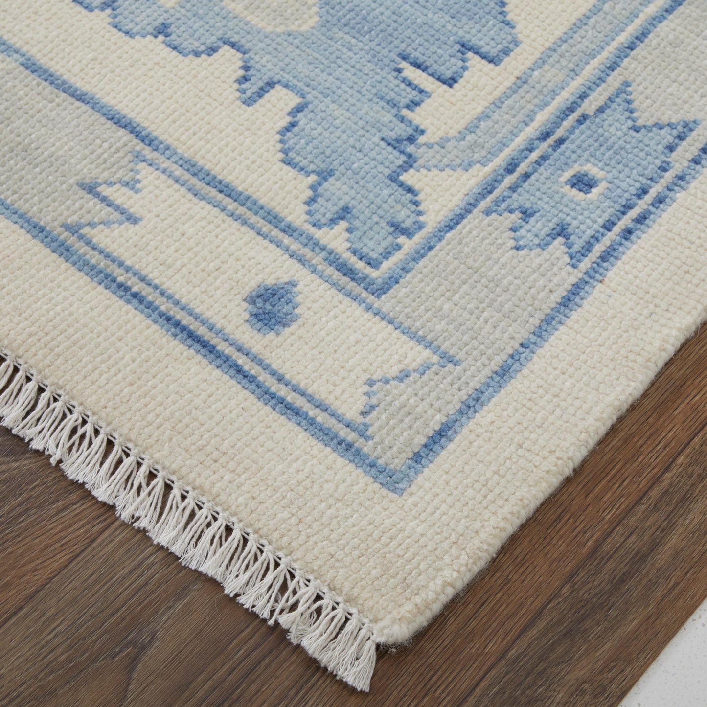 Karina Transitional/Craftsman/Casual Floral & Botanical/Scroll/Bordered Ivory/Blue - Feizy Rug