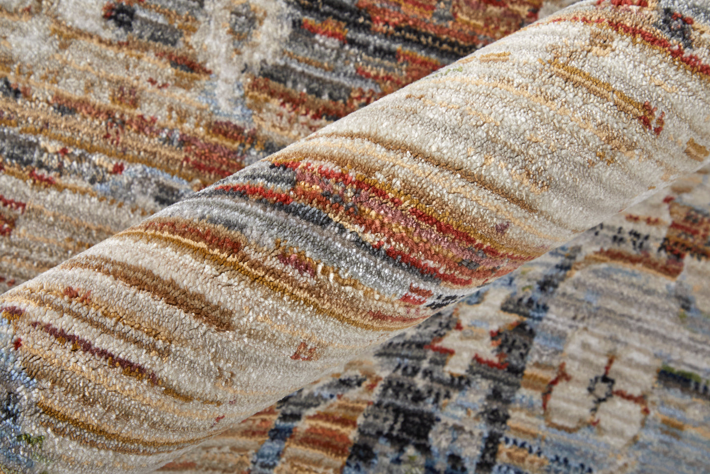 Melrose Transitional/Bohemian & Eclectic/Vintage Distressed/Bordered/Medallion Ivory/Red/Blue - Feizy Rug