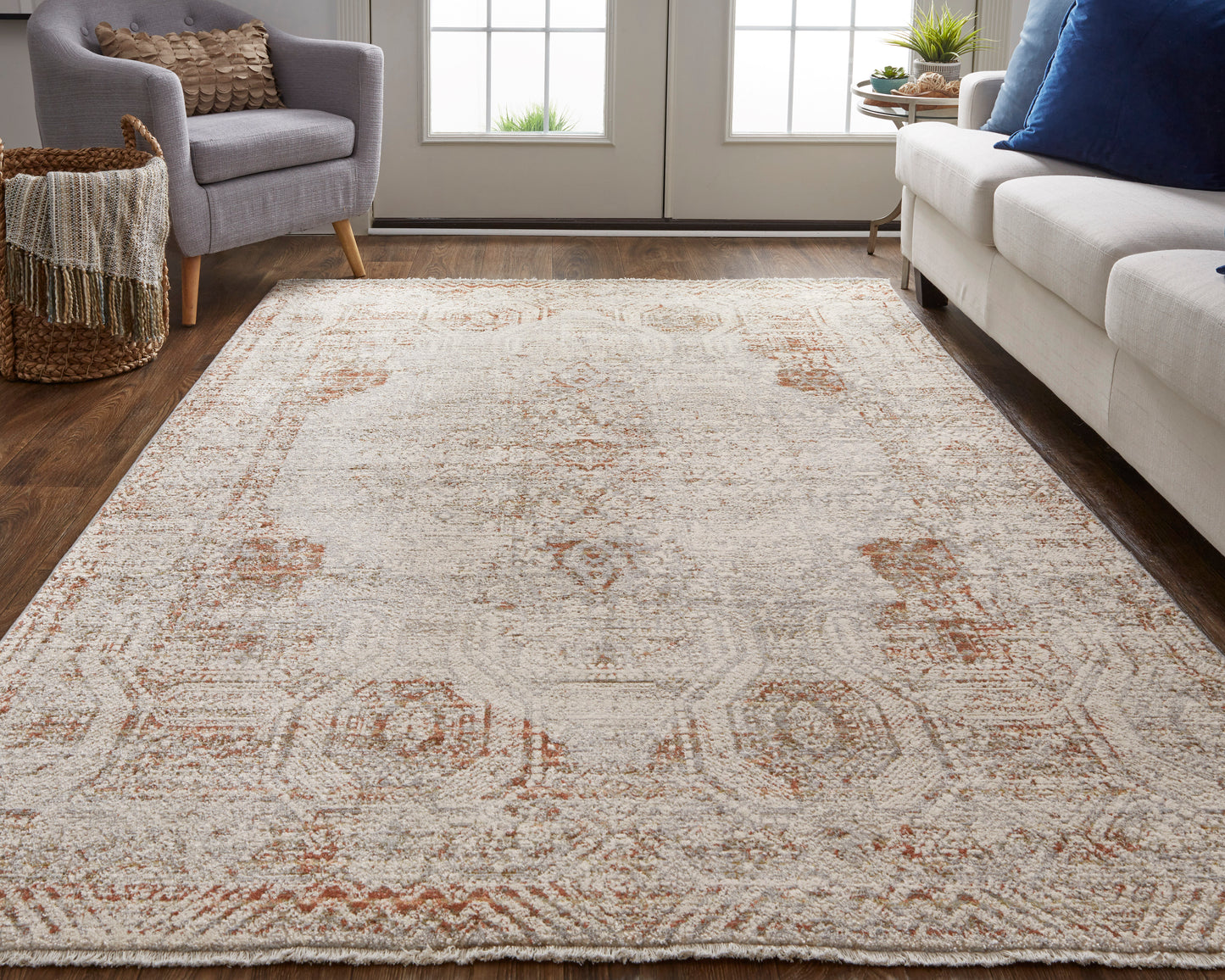 Kaia Transitional/Casual/Vintage Distressed/Medallion/Persian Tan/Ivory/Orange - Feizy Rug