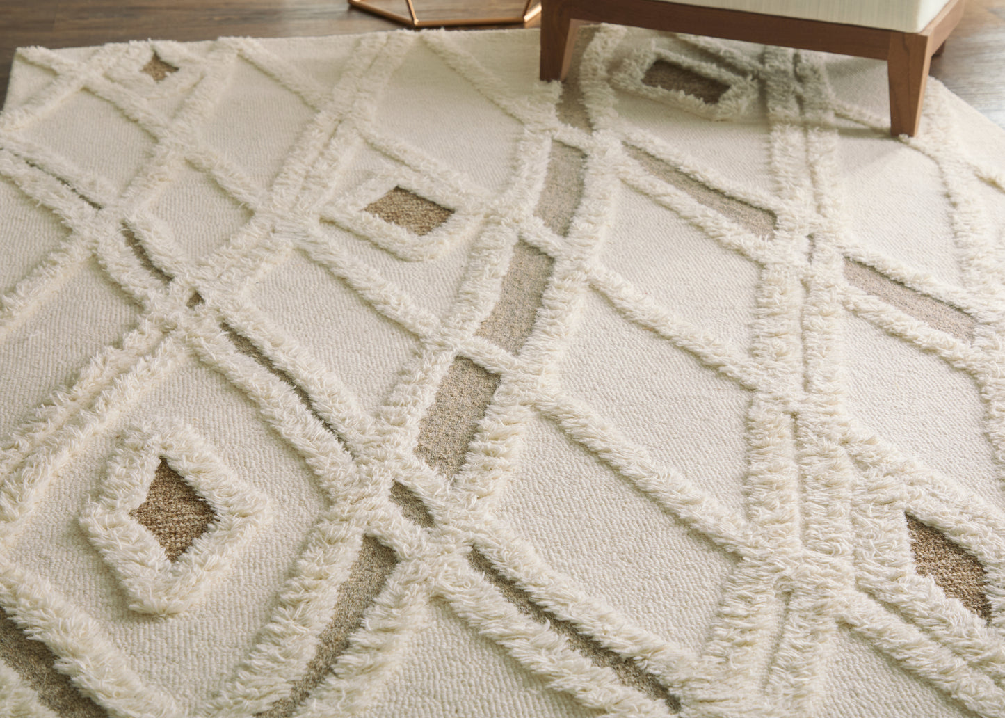 Anica Transitional/Moroccan/Casual Geometric/Diamond/Abstract Ivory/Taupe/Brown - Feizy Rug