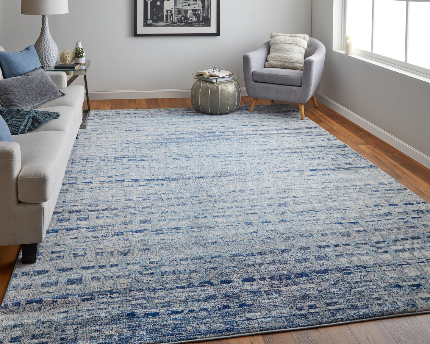 Edgemont Modern/Casual Abstract/Geometric Blue/Ivory - Feizy Rug