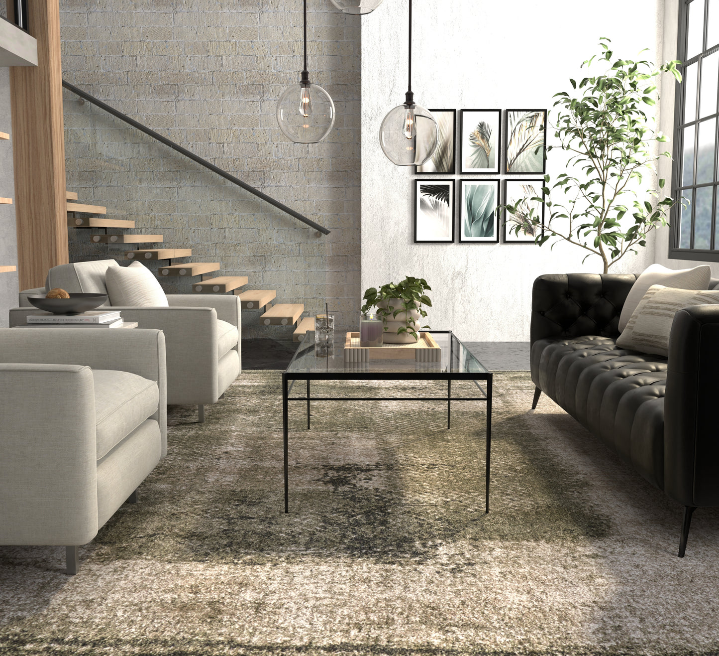 Skyview Modern/Industrial/Casual Green/Tan Area Rug