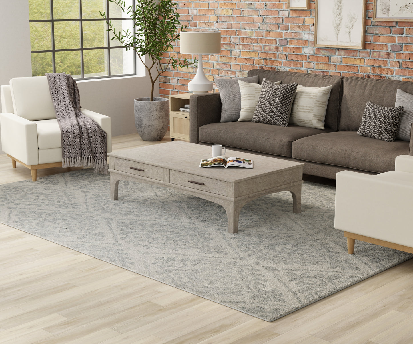 Belfort Traditional/Global Floral & Botanical/Damask/Diamond Ivory/Gray - Feizy Rug
