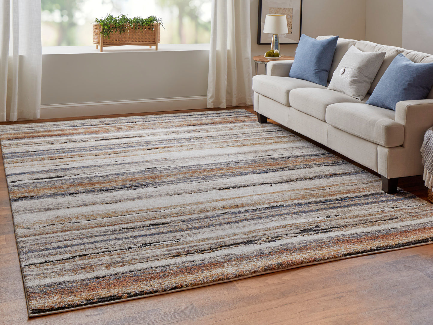 Gilmore Modern/Global Stripes Ivory/Orange/Gray - Feizy Rug
