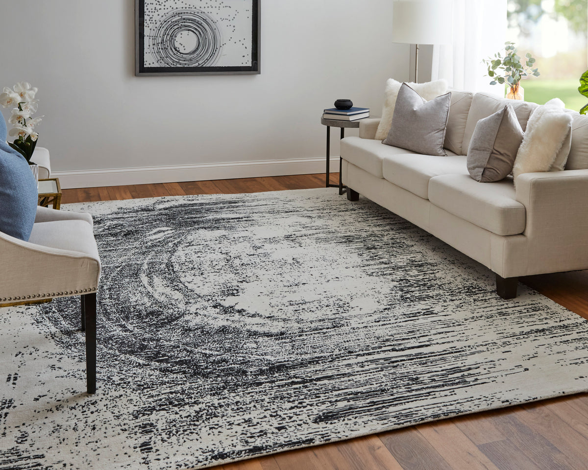 Coda Modern/Industrial/Global Abstract/Watercolor Black/White 8928 - Feizy Rug