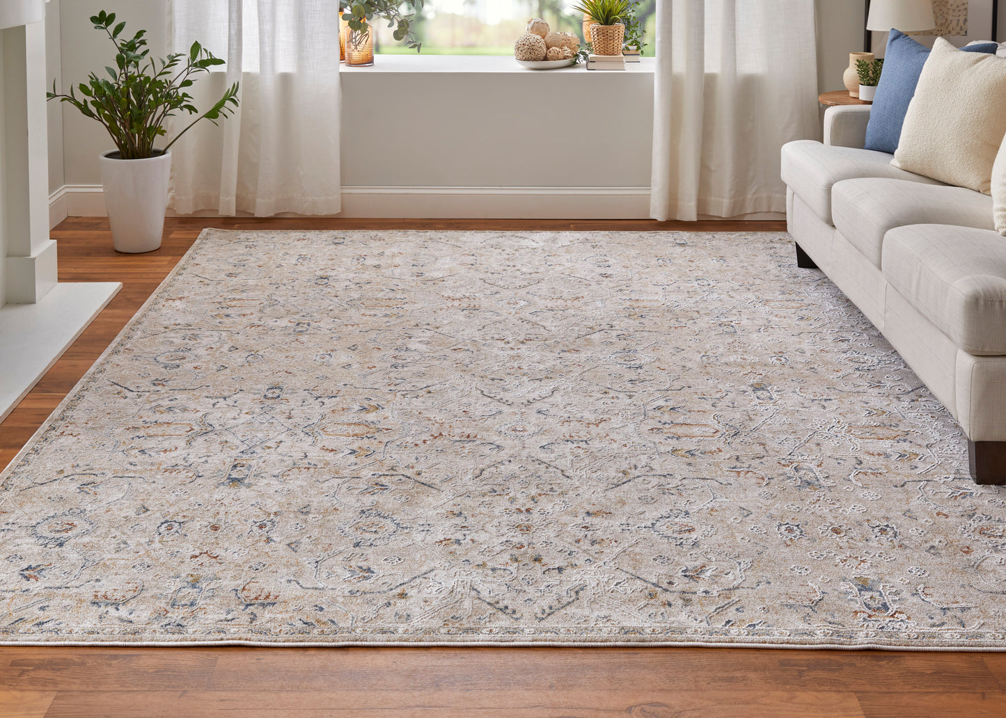 Pasha Transitional/Bohemian & Eclectic/Global Taupe/Ivory/Blue Accent Rug  Feizy Rugs Small Parcel,Feizy Rugs,Pasha,Taupe/Ivory/Blue,2' x 3',Accent Rug,Polyester,Transitional/Bohemian & Eclectic/Global,Turkey