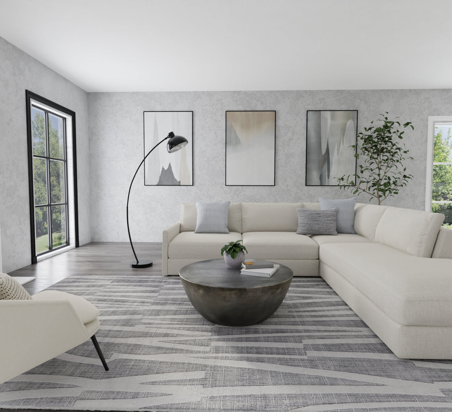 Peconic Modern/Industrial/Casual Abstract/Stripes Gray/Ivory - Feizy Rug