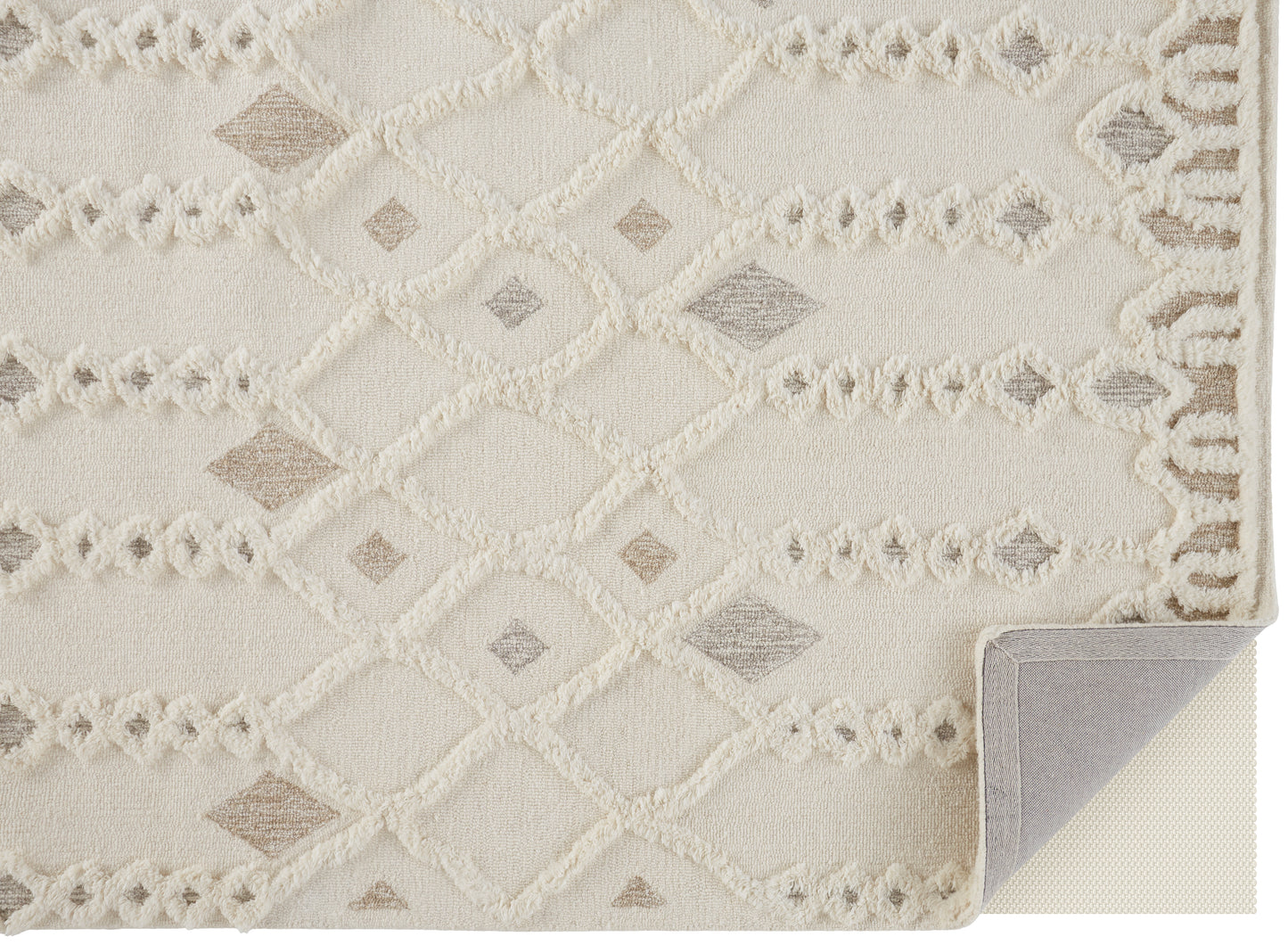 Anica Transitional/Scandinavian/Farmhouse Trellis & Lattice/Diamond Ivory/Tan/Silver - Feizy Rug