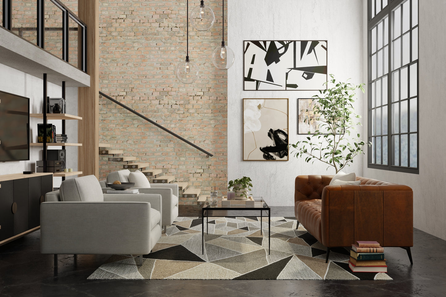 Kimball Transitional/Bohemian & Eclectic/Mid-Century Modern Abstract/Geometric/Patchwork Gray/Black/Brown - Feizy Rug