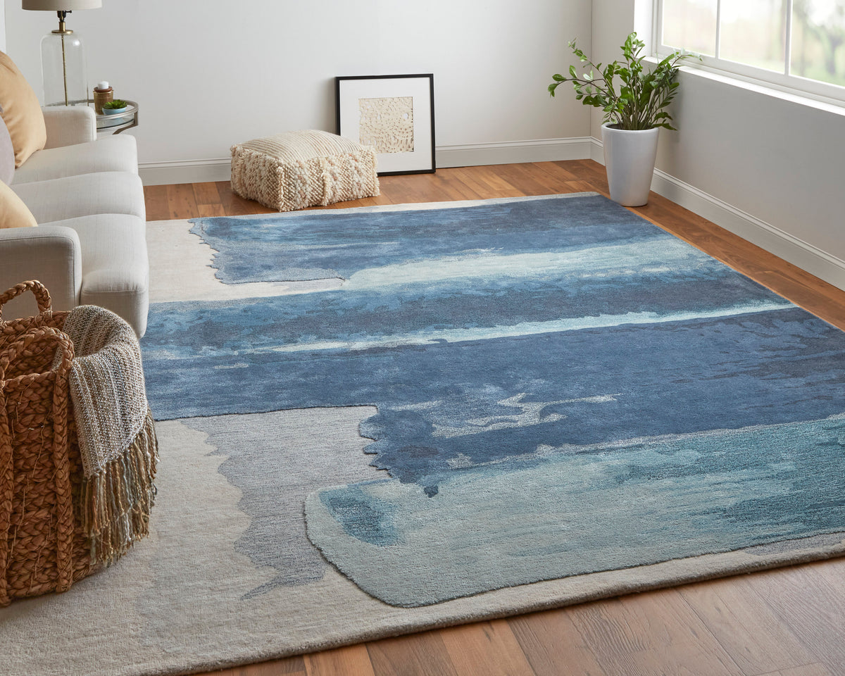 Anya Transitional/Industrial/Casual Abstract/Watercolor Blue/Ivory 8921 - Feizy Rug