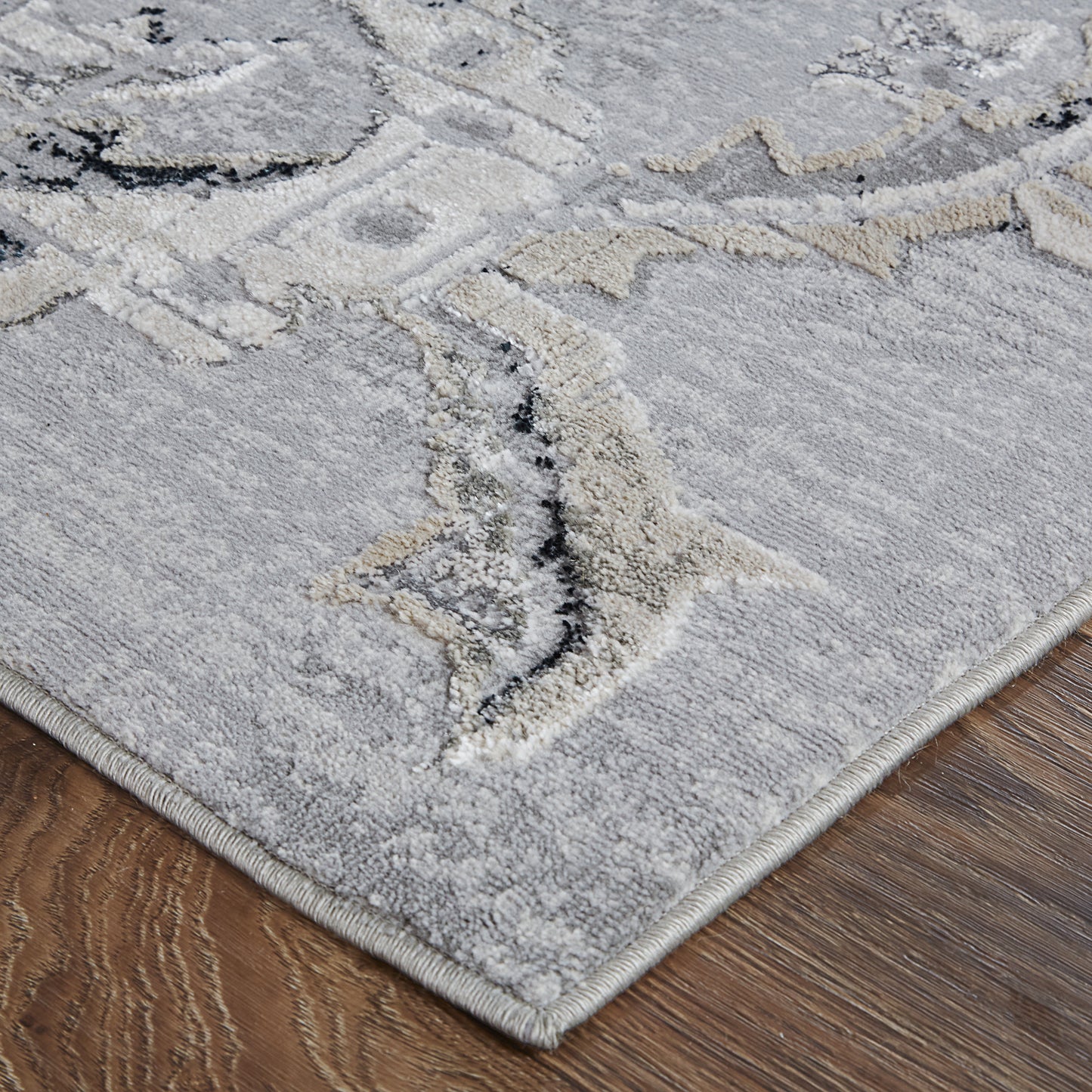 Macklaine Transitional/Bohemian & Eclectic/Vintage Damask/Distressed Silver/Black - Feizy Rug