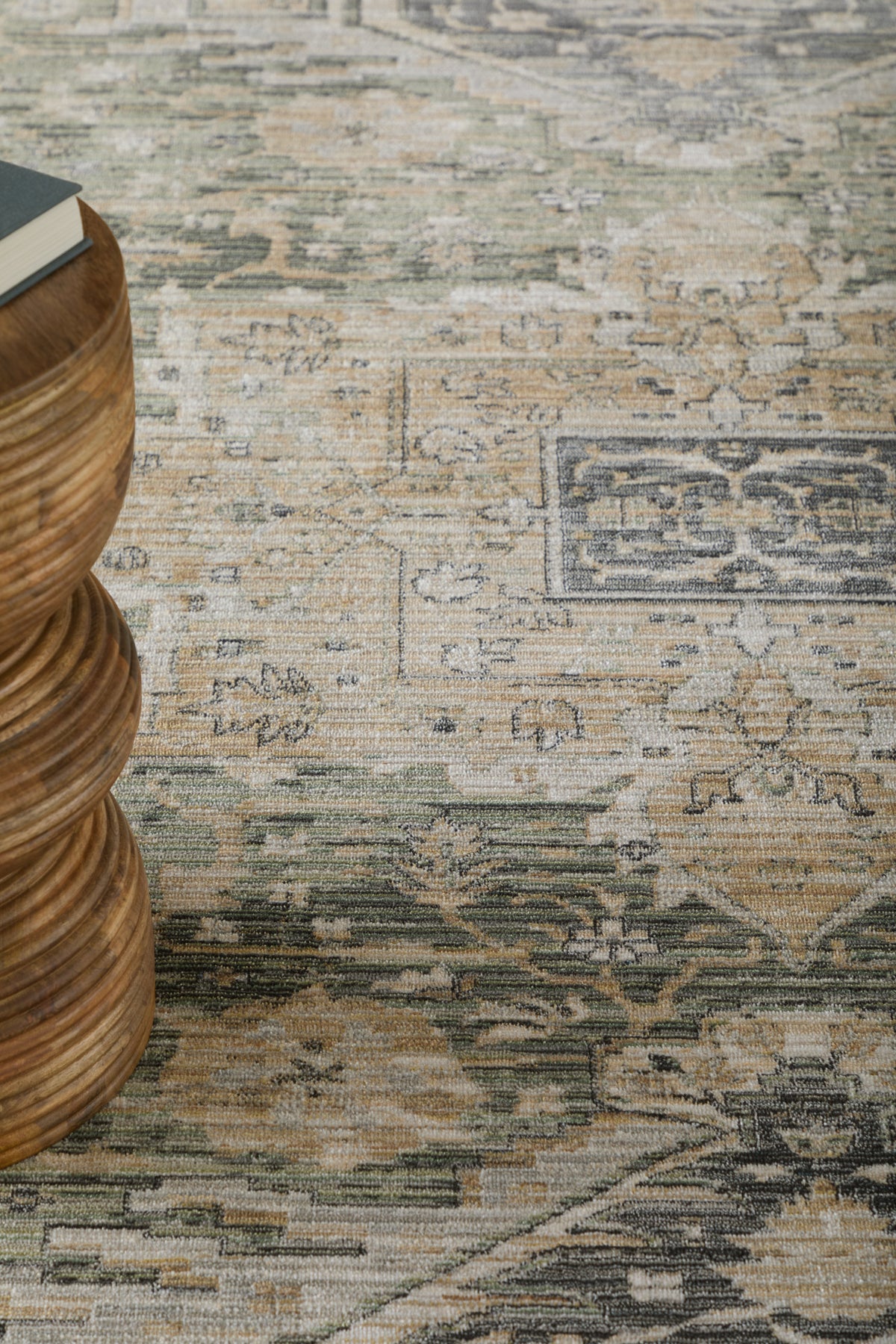 Augustine Traditional/Classic/Vintage Medallion/Bordered/Distressed Green/Black/Tan - Feizy Rug