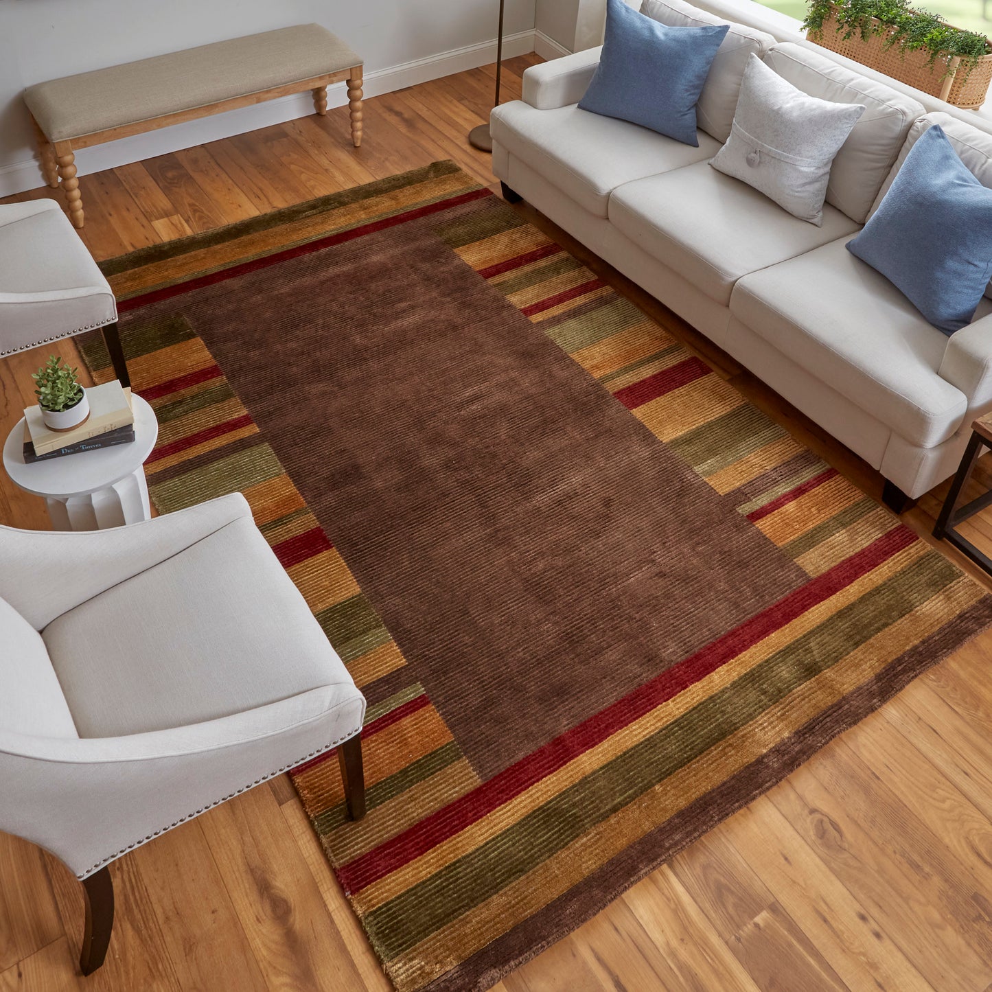 Keystone Modern/Casual Stripes Brown/Green/Red - Feizy Rug