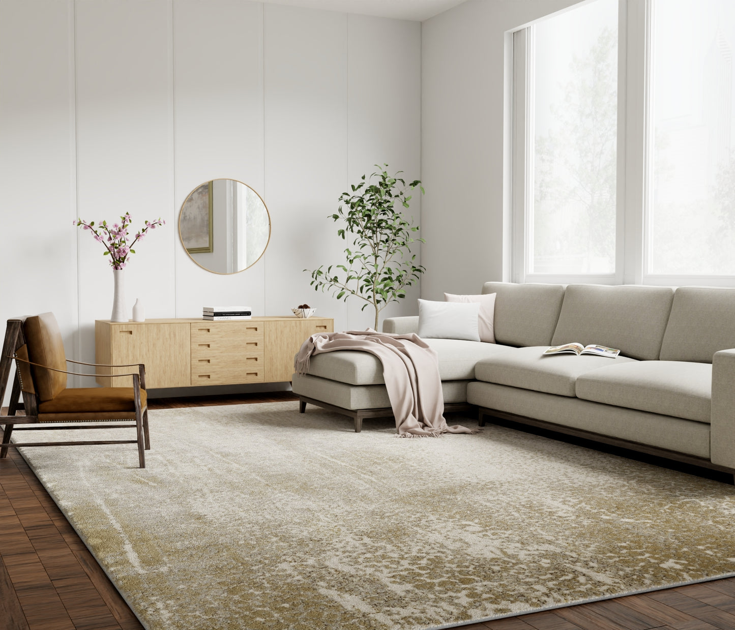 Aura Modern/Industrial/Casual Abstract/Gradient & Ombre/Watercolor Ivory/Gray/Gold - Feizy Rug