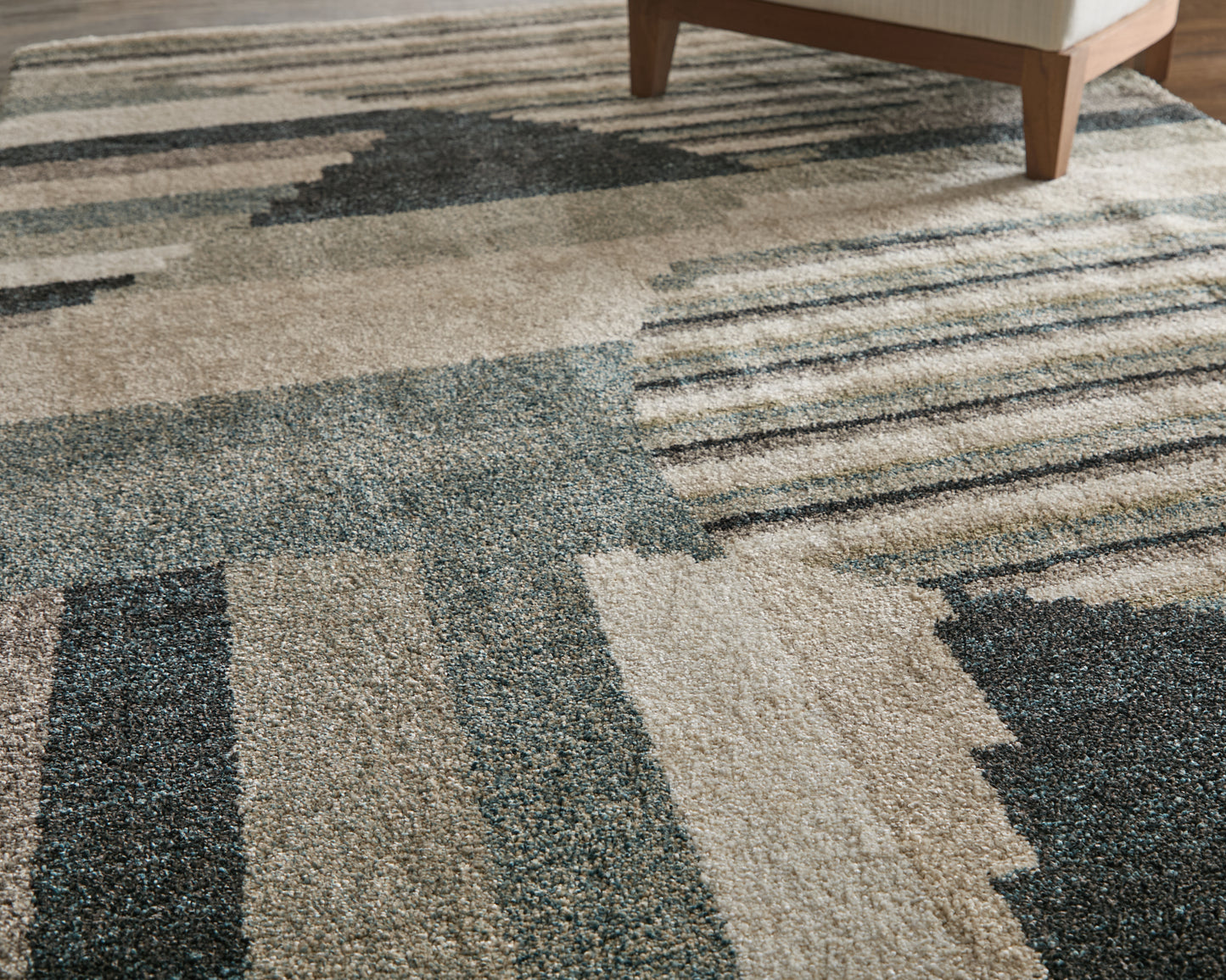 Richmond Modern/Bohemian & Eclectic/Global Abstract/Geometric/Stripes Ivory/Gray/Blue - Feizy Rug