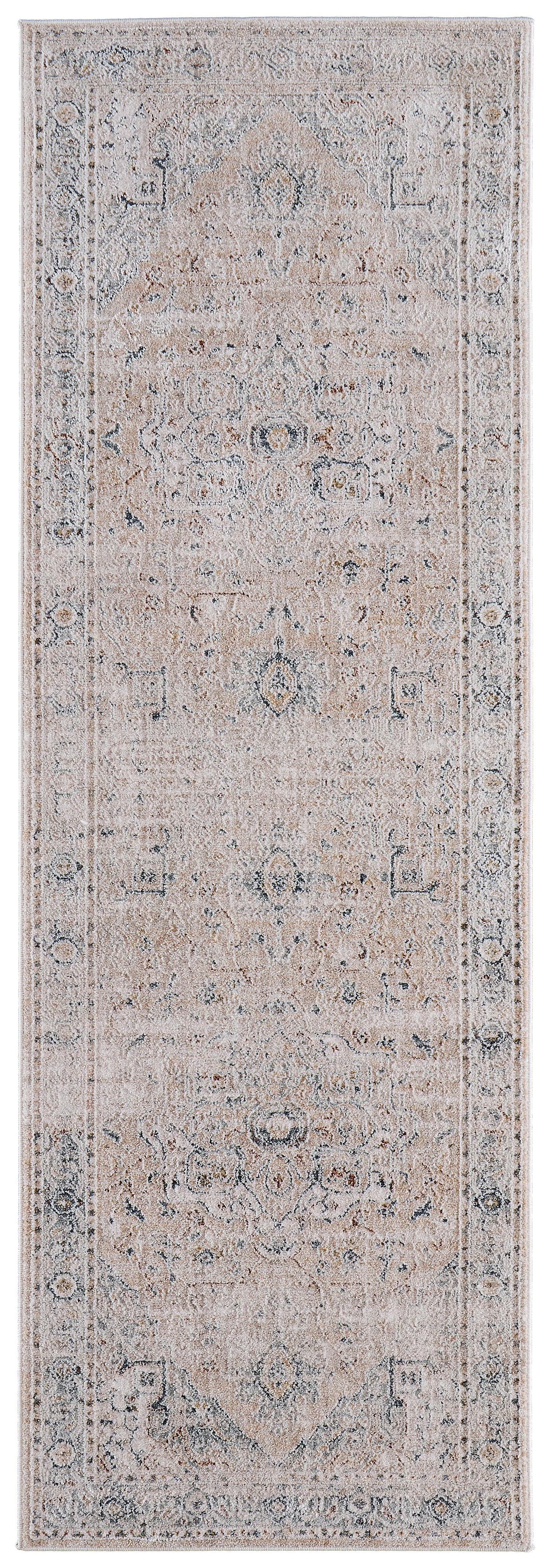 Pasha Transitional/Bohemian & Eclectic/Global Medallion/Distressed/Bordered Ivory/Taupe/Blue - Feizy Rug