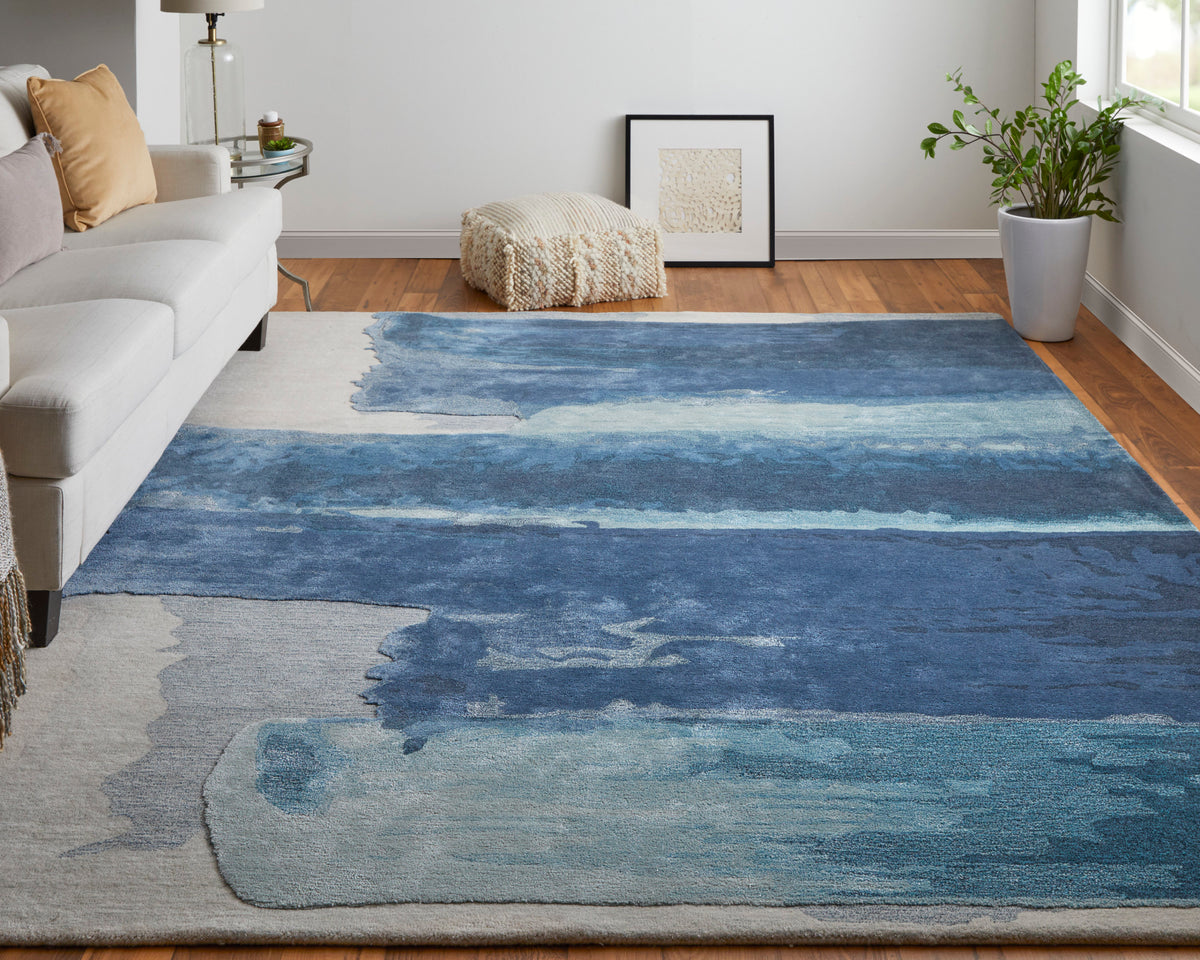 Anya Transitional/Industrial/Casual Abstract/Watercolor Blue/Ivory 8921 - Feizy Rug