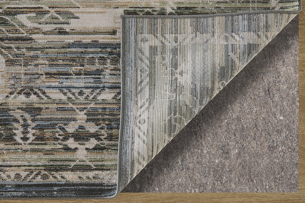 Augustine Traditional/Classic/Vintage Medallion/Bordered/Distressed Green/Blue/Ivory - Feizy Rug