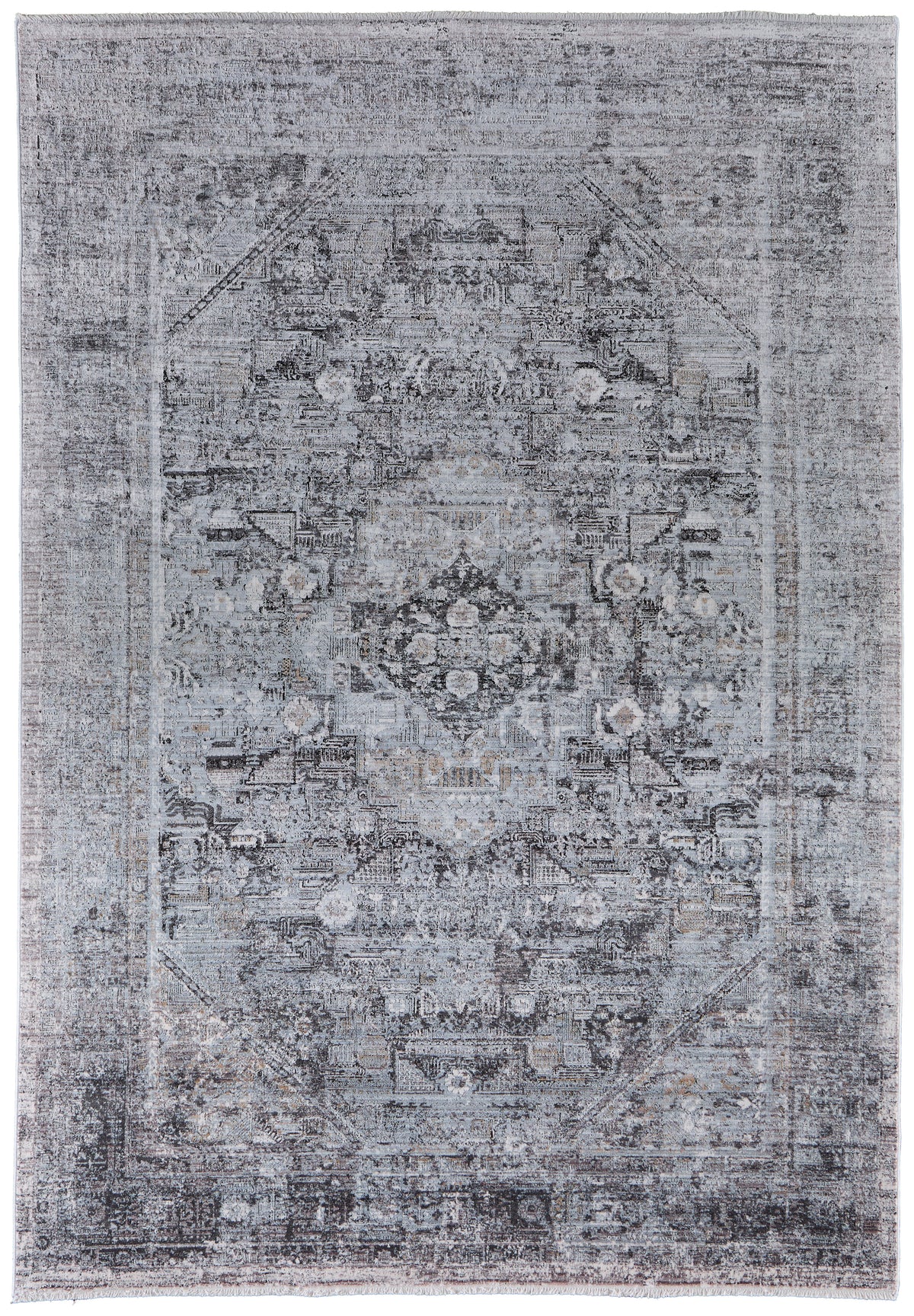 Sarrant Transitional/Bohemian & Eclectic/Casual Medallion/Distressed/Persian Gray/Silver/Ivory 3966 - Feizy Rug