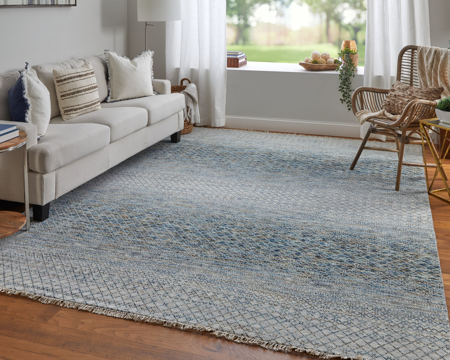 Branson Transitional/Casual/Scandinavian Solid/Geometric Blue/Ivory/Brown - Feizy Rug
