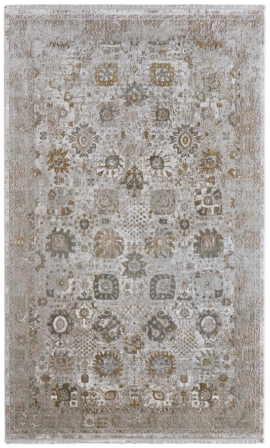 Cadiz Traditional/Vintage Floral & Botanical/Bordered/Distressed Ivory/Gray/Gold - Feizy Rug