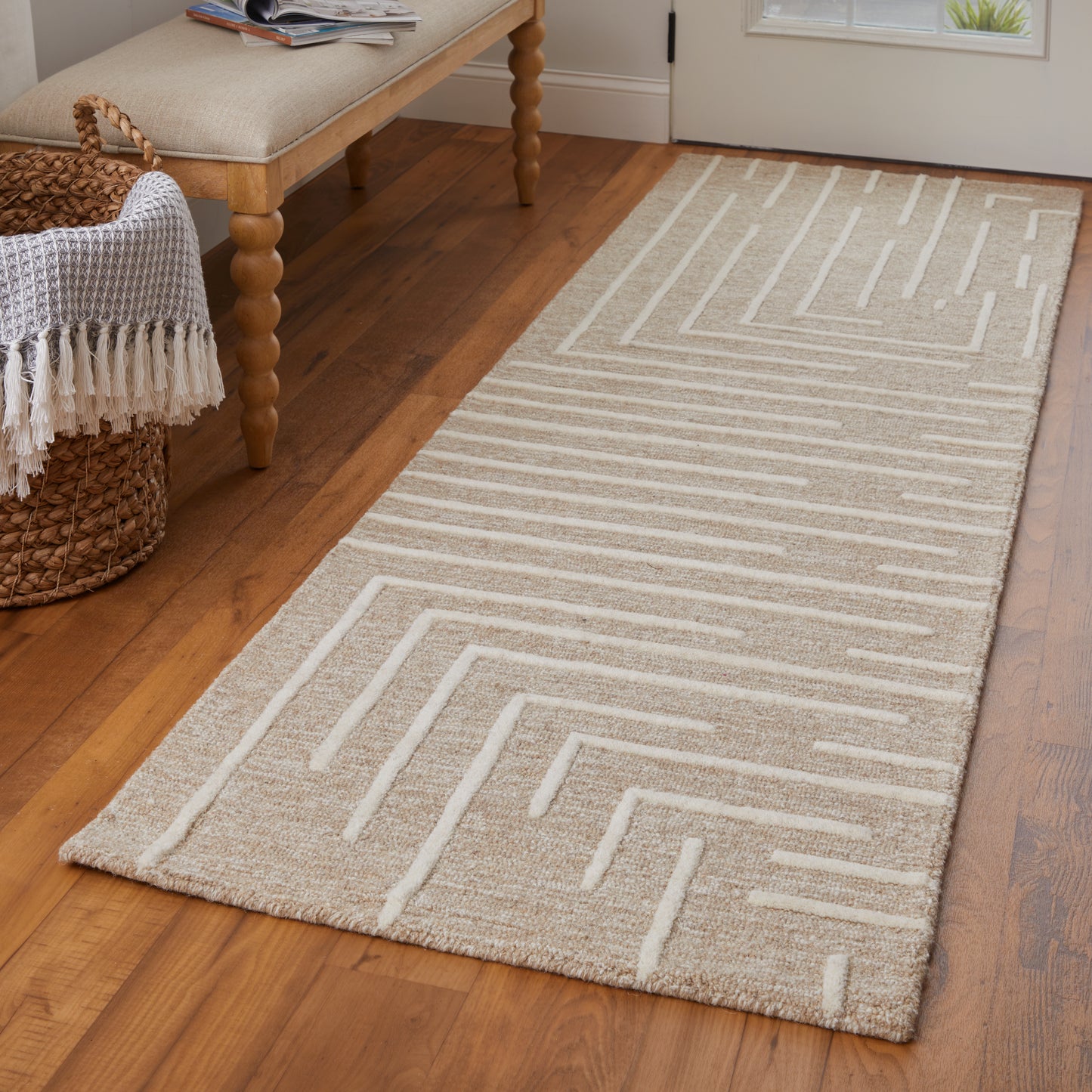 Fenner Transitional/Farmhouse/Casual Taupe/Ivory Runner  Feizy Rugs Small Parcel,Feizy Rugs,Fenner,Taupe/Ivory,2'6" x 8',Runner,Wool,Transitional/Farmhouse/Casual,India