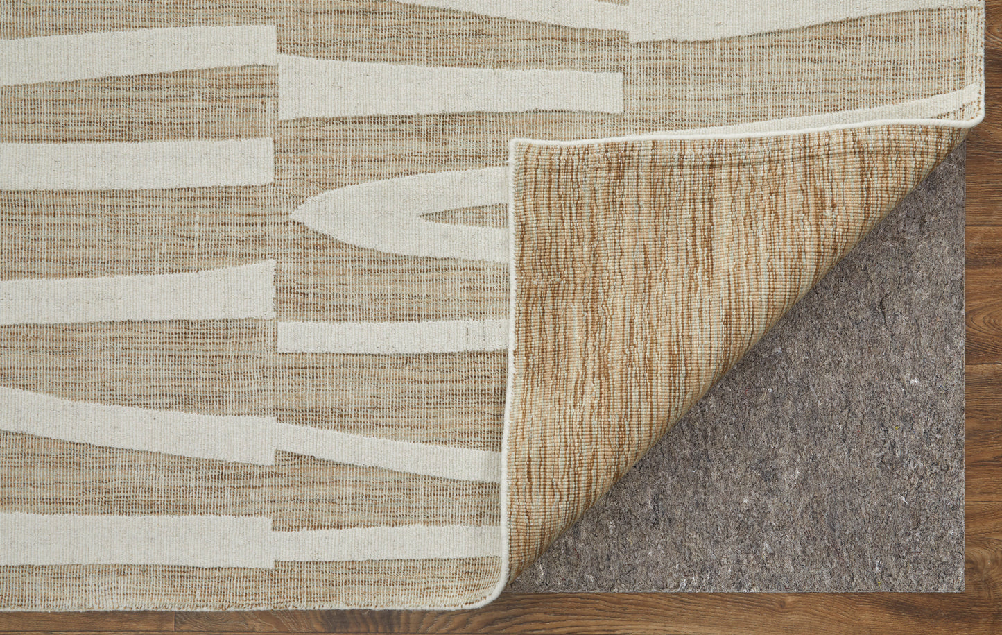 Peconic Modern/Industrial/Casual Abstract/Stripes Tan/Ivory - Feizy Rug