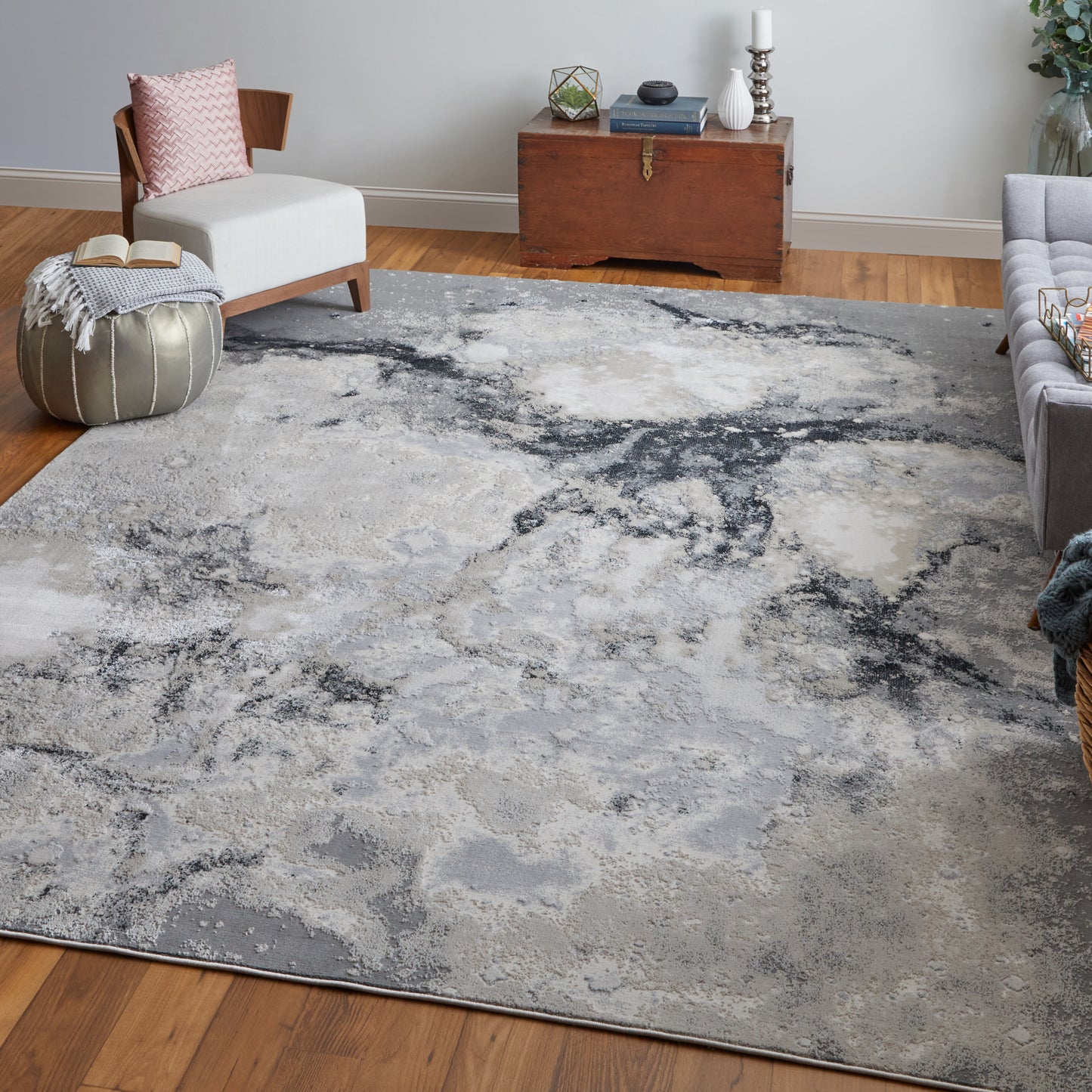 Astra Transitional/Industrial/Casual Abstract/Watercolor Gray/Ivory - Feizy Rug