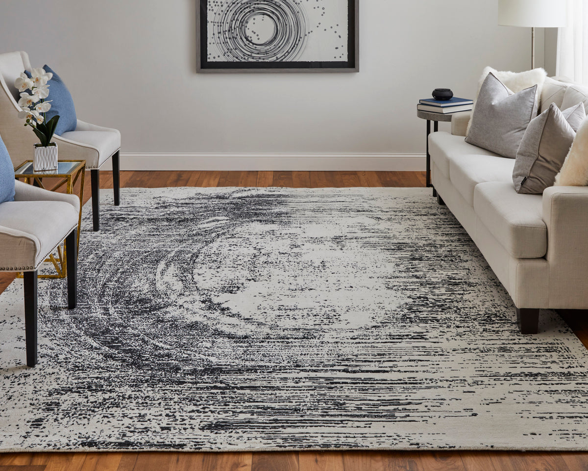 Coda Modern/Industrial/Global Abstract/Watercolor Black/White 8928 - Feizy Rug