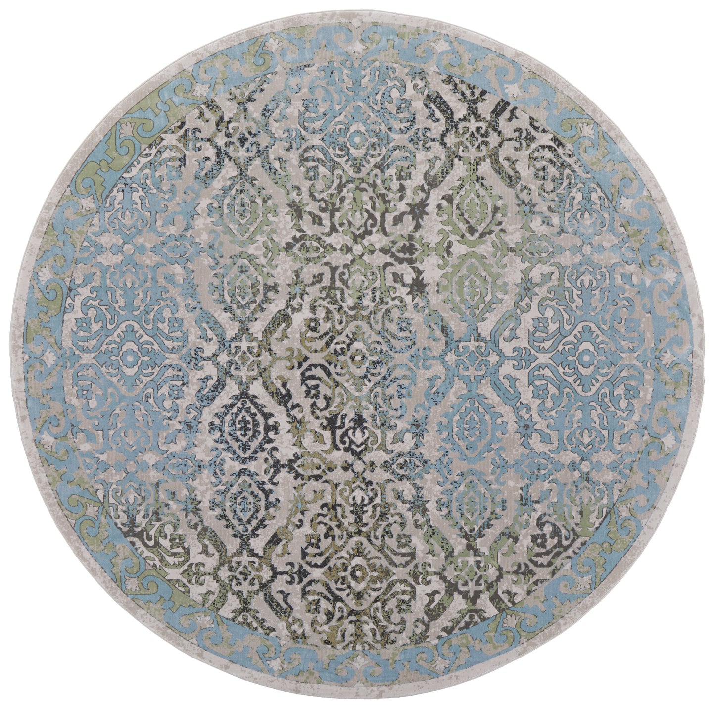 Katari Transitional/Vintage/Casual Floral & Botanical/Distressed/Bordered Blue/Green/Gray - Feizy Rug